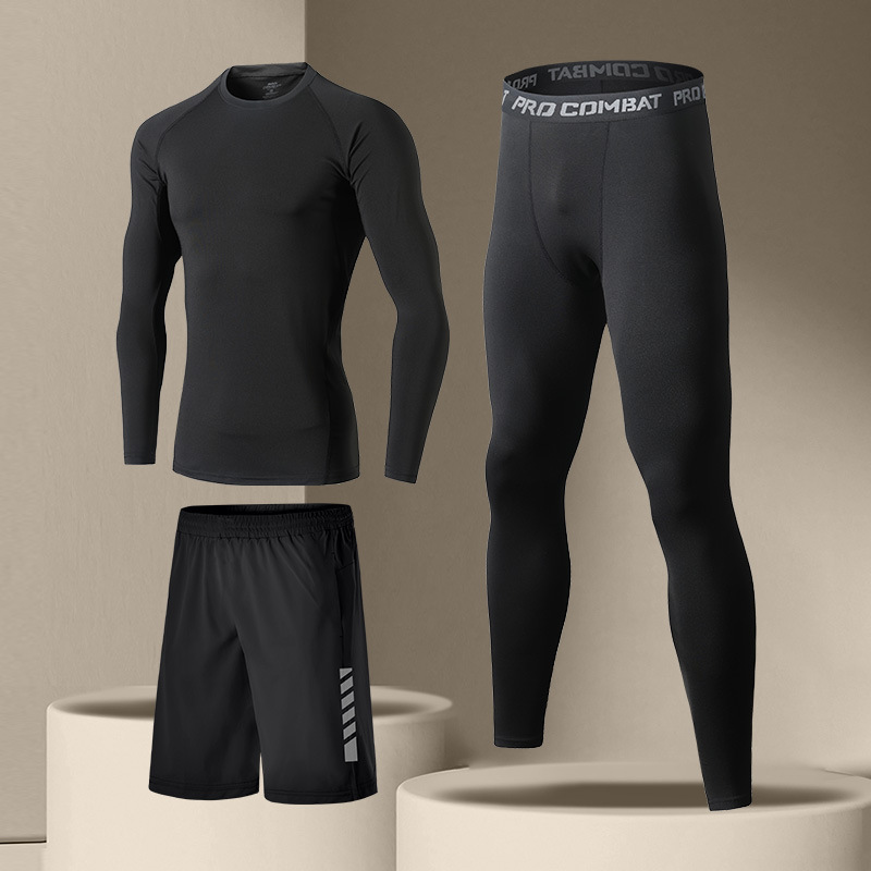 「速乾レオタードセット男性冬ランニングフィットネス訓練服秋冬スポーツ保温下着高弾打底|undefined