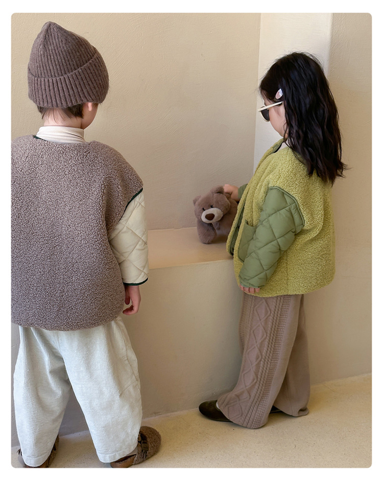 Children's granular plush warm for boys girls Korean version baby 2023 new autumn and winter cotton jacket_voghion.com