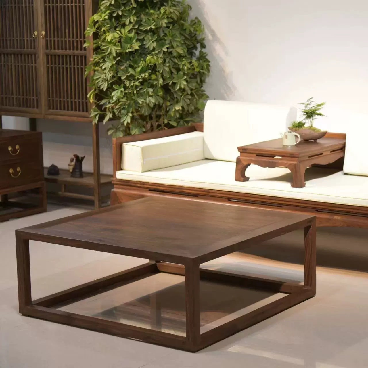 新中式茶几榆木北美黑胡桃边几简约现代茶几沙发组合客厅实木家具