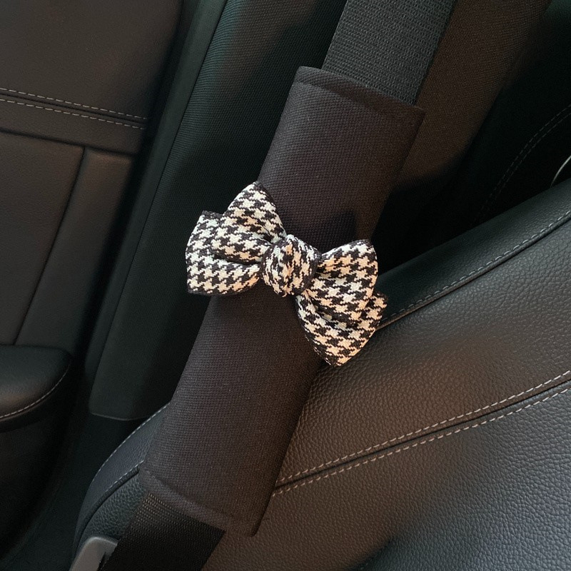 Houndstooth Car Interior Headrest Neck Pillow Women's Winter Cute Car Seat Belt Shoulder Guard Gear Handbrake Cushion