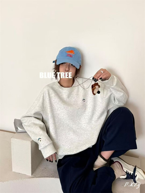012 A BLUE TREE慵懒风圆领卫衣女秋季新款薄款宽松韩版oversize|undefined