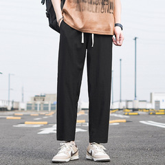 カジュアルパンツ男性夏の薄い純色のストレート八分ズボンは汗を吸って通気性がゆったりしています。