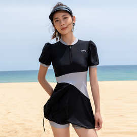 大码泳衣女款夏2023新款分体显瘦遮肚保守游泳馆运动平角温泉泳装