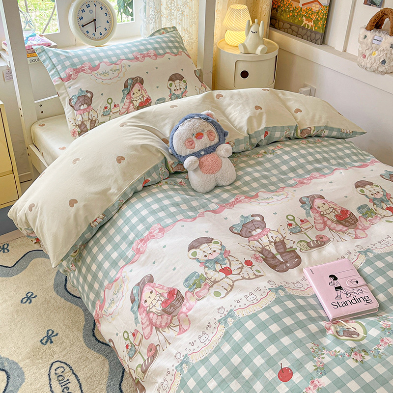 Juego de cama de dormitorio de estudiantes universitarios de tres piezas de algodón puro 2025 nueva ropa de cama con funda de edredón individual