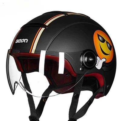 BEON Motorcycle Helmet for Men and: Motosiklet dəbilqələri - s-metallic-blacksmiley-face-b105