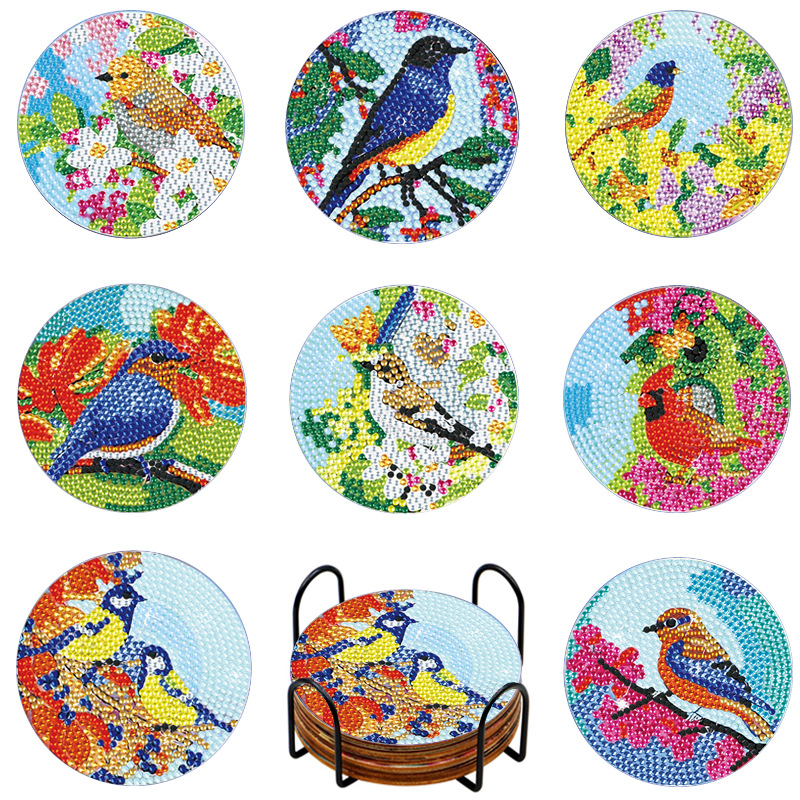 Diamante personalizable pintura taza almohadilla de dibujos animados tablero de madera aislamiento térmico pequeño diy alta sensación de fabricación artesanal al por mayor taladro de cristal