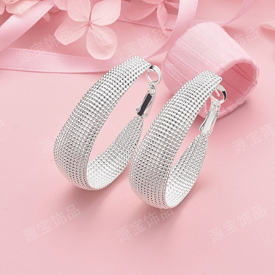Xiyin Temu 3cm Earrings Korean Silver Ear Jewelry Luxurious Oval Hoop Earrings European and American Exaggerated Style Live Streaming
