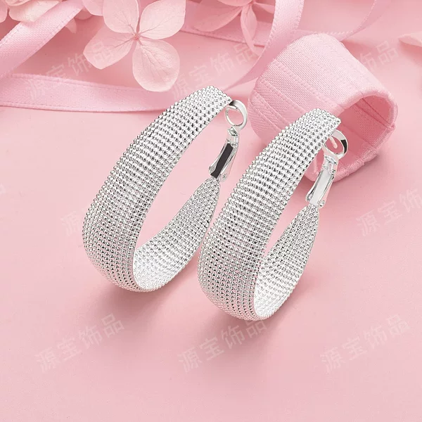 Xiyin Temu 3cm Earrings Korean Silver Ear Jewelry Luxurious Oval Hoop Earrings European and American Exaggerated Style Live Streaming
