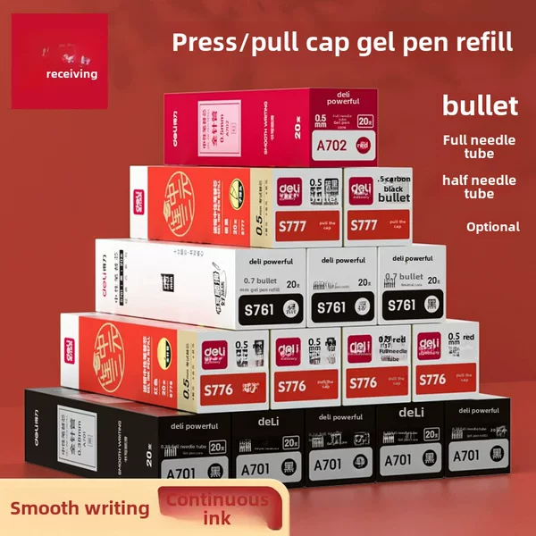 Deli 0.5 Bullet Gel Pen Student 0.38mm Core 1.0 Office Sign Pen 0.7 Spring Head Refill