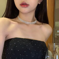 シンプルな二層ジルコンチョーカーパールネックレス女性の新しいニッチ鎖骨チェーンネックレスネックレス 2025 新しい