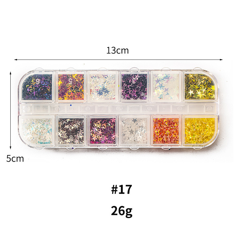 Taifei uñas caja de tira larga lentejuelas 12 rejilla caja de tira larga parche de uñas DIY uñas lentejuelas uñas traje de joyería