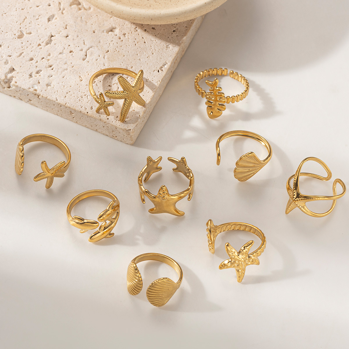 Tena anillo de collar de acero inoxidable europeo y americano diseño de nicho femenino conjunto de joyas de galvanoplastia de oro de 18k todo fósforo transfronterizo ins image 1