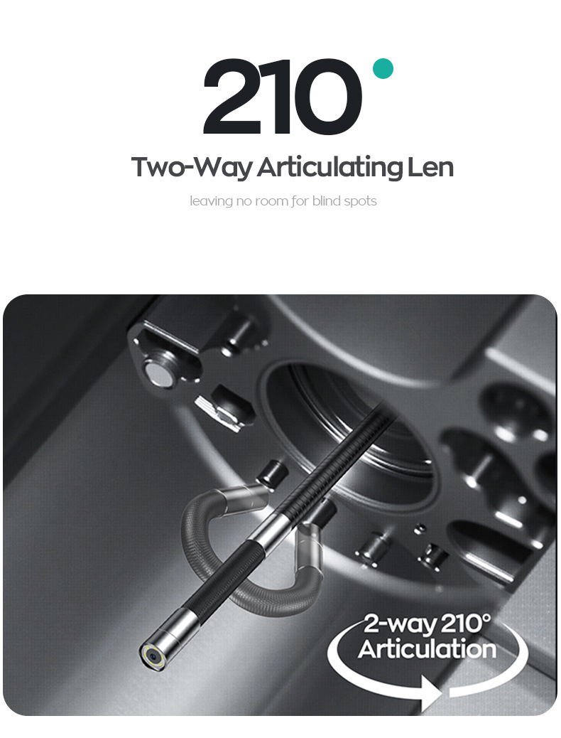Industrial endoscope, dual lens, 360° rotatable, 7 inch screen, HD