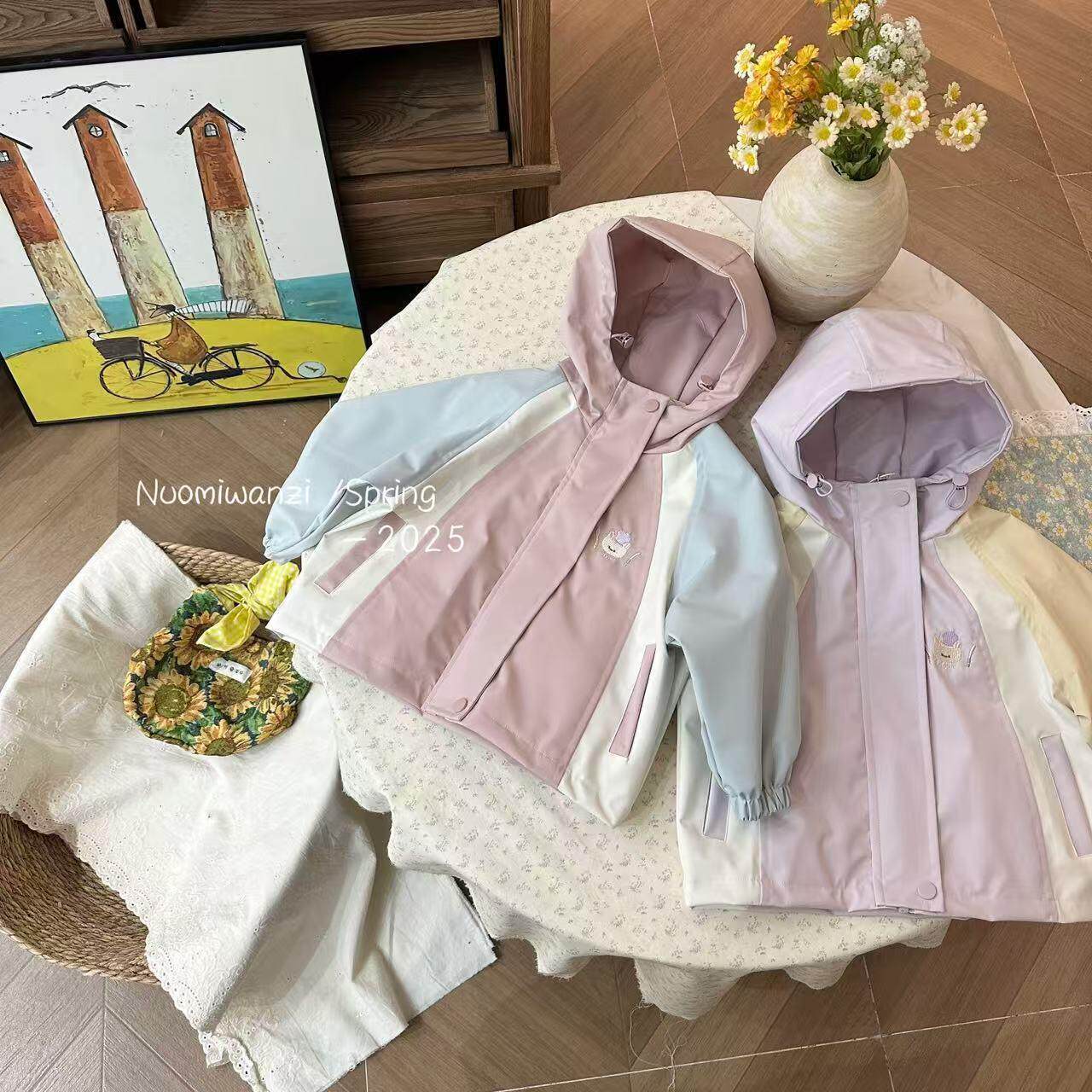 Girls' Autumn Coat 2026 New Fashionable Korean Style Children's Spring and Autumn Hooded Color-Block Outdoor Jacket