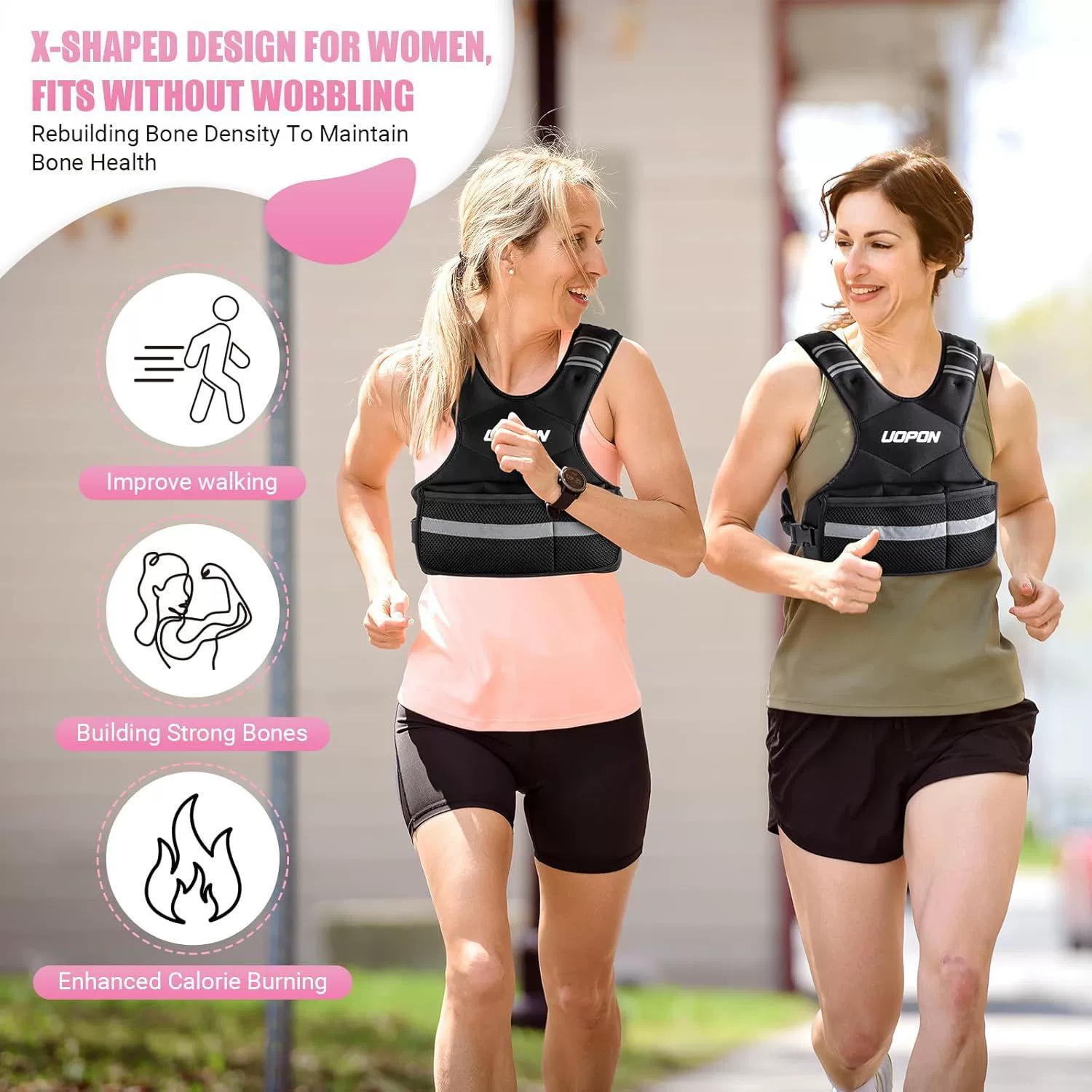 Women's adjustable weighted vest 6-12 lbs pleated vest with pocket reflective strips running exercise strength training