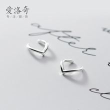 纳兰 s925银简约韩版小巧V型字母耳夹个性线条无耳洞耳饰G1453