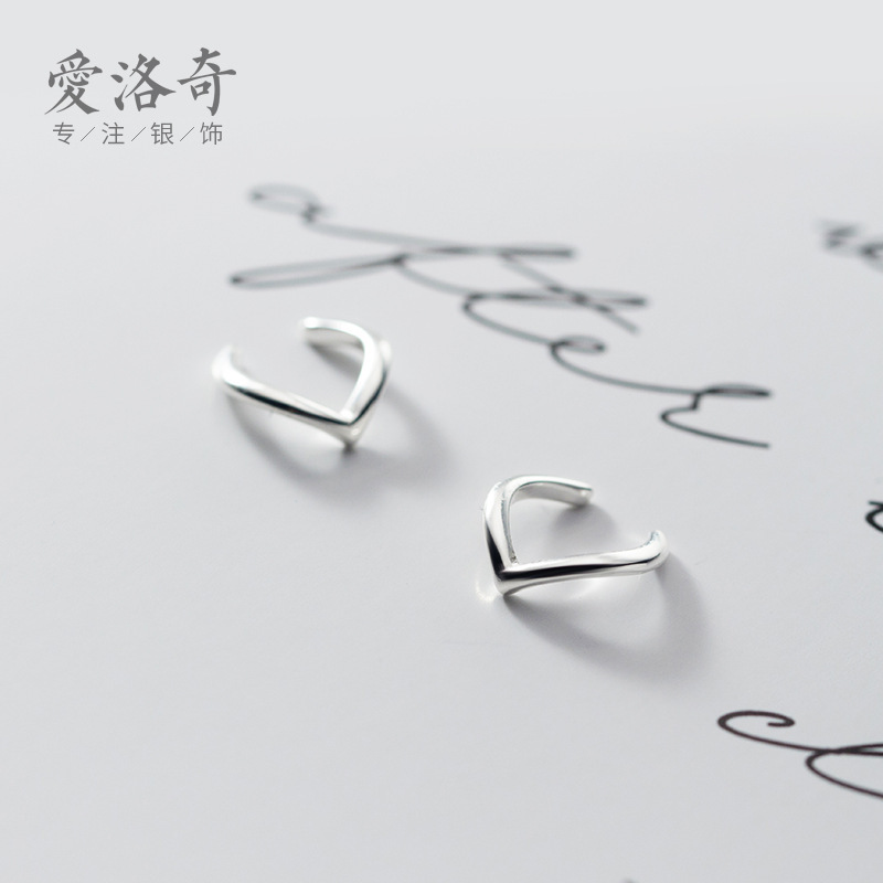 纳兰 s925银简约韩版小巧V型字母耳夹个性线条无耳洞耳饰G1453