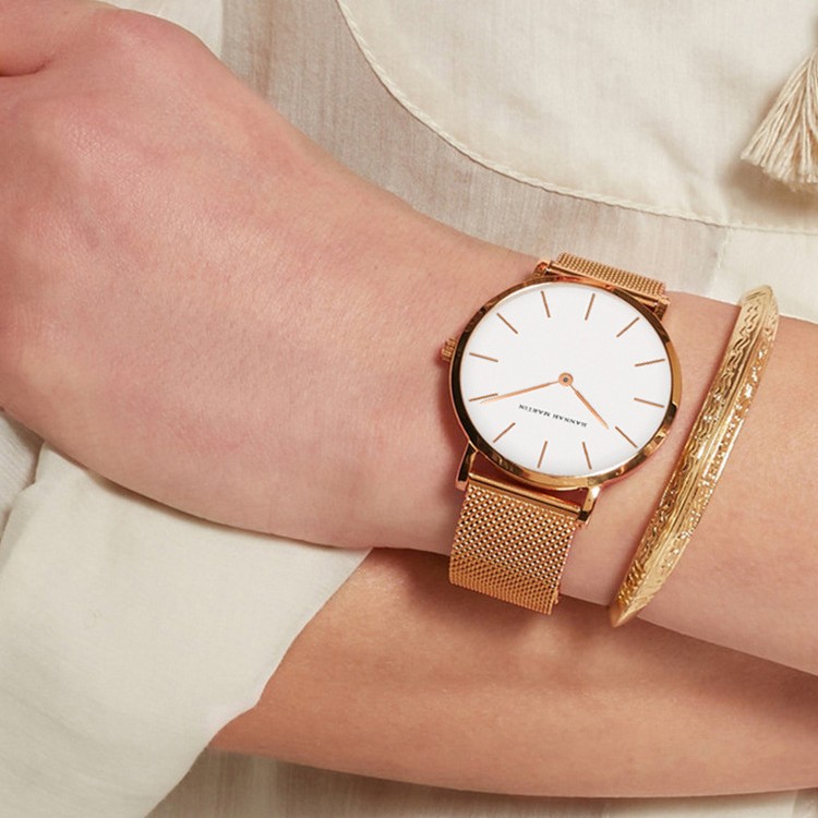 Nuevo Reloj de Mujer con Movimiento Japonés, Resistente al Agua, Estilo Nórdico, Minimalista y de Lujo, Correa de Malla de Acero Inoxidable, Delgado, Transfronterizo