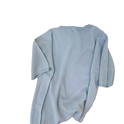 High-end Round Neck Thin Knit Basic Top Summer New Arrival Trendy Hot Selling European Style Pink Short Sleeve T-shirt for Women