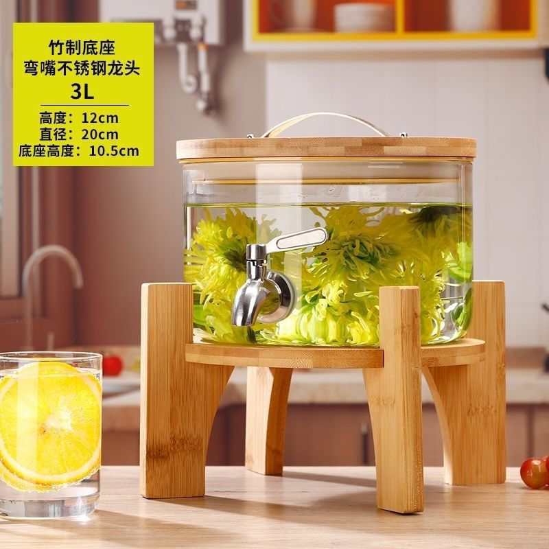 Hervidor de agua fría botella de vino de vidrio barril de bebida barril de cerveza con grifo frutas barril de té barril de jugo recipiente barril
