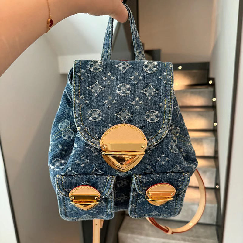 Neie populäre Denim Jacquard-Rucksak mat modeschen, lässegen, gedréckten Duebelrucksäck fir Reesen a villfältegen Eenzelrucksäck_voghion.com