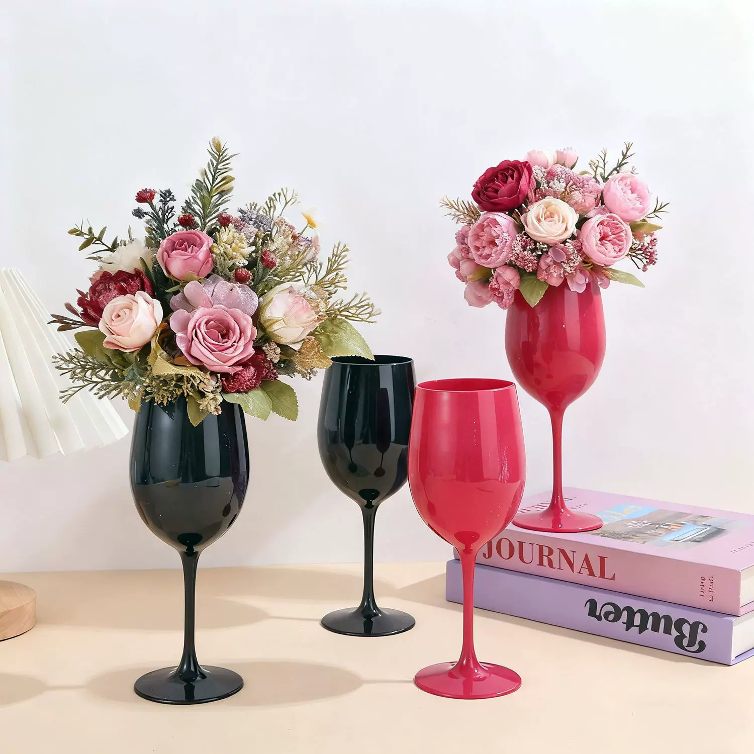法式酒杯塑料花瓶中古高级感复古香槟葡萄酒创意花瓶客厅布置花瓶