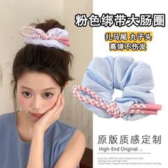夏日新款小清新撞色百搭格子蝴蝶结大肠发圈少女丸子头扎发发圈