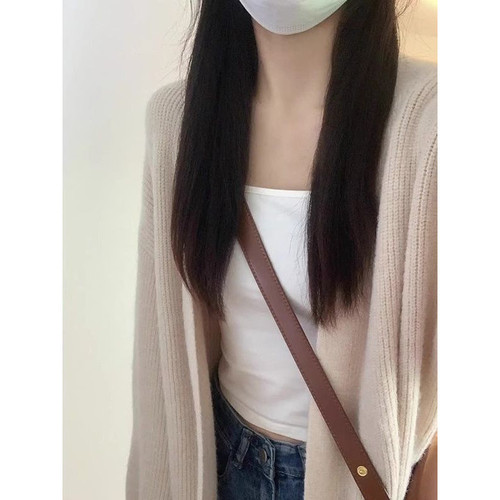 Women's Cream Color Fox Fleece Cardigan Coat Lazy Style Milk System Dressing Autumn and Winter Medium Length Knitted Cardigan