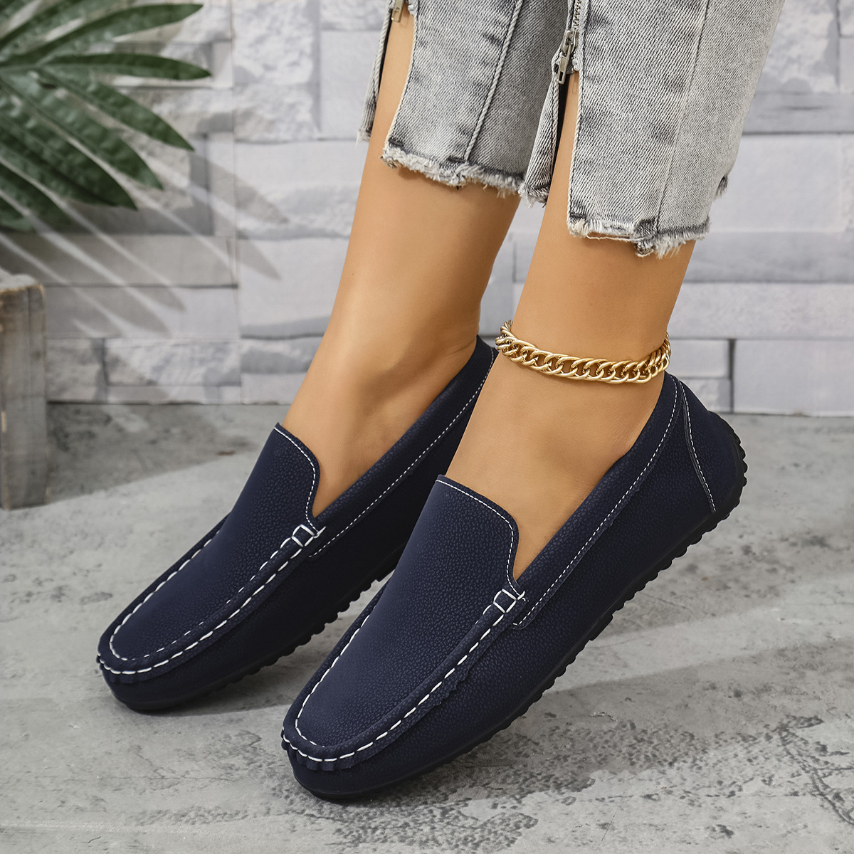 Mocasines Planos para Mujer de Cuero Sintético, Punta Cuadrada, Estilo Retro para Banquete