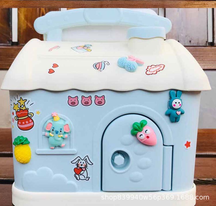 High-looking small house children's piggy bank, saveable and removable large-capacity piggy bank with lock, girl's DIY piggy bank