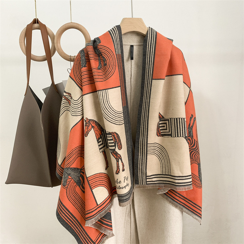 Korean Style All-match Thickened Warm Shawl for Office Air-conditioning Room Cloak European and American Style Double-sided Cashmere Scarf for Women