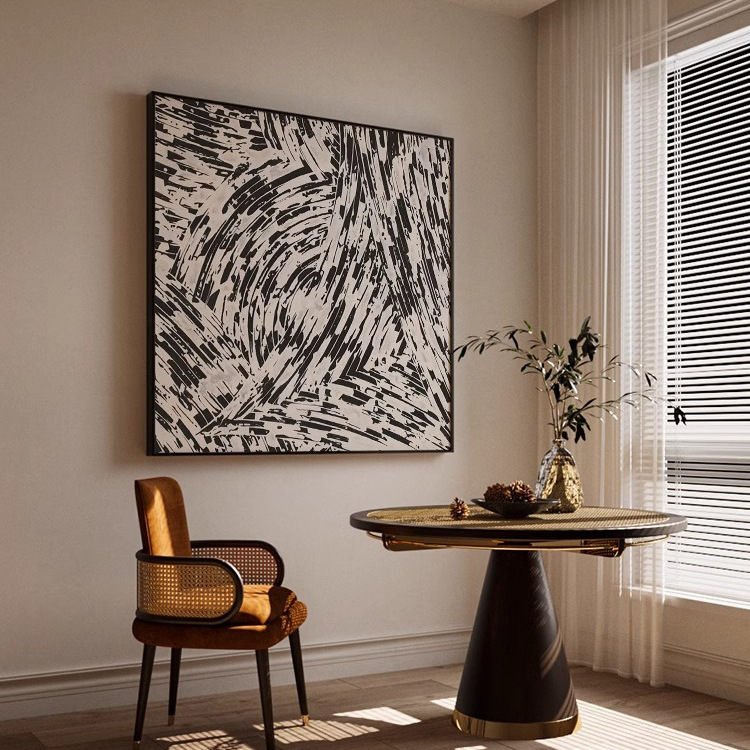 黑白抽象客厅餐厅装饰画沙发背景墙挂画方型酒店公寓客房间床头画
