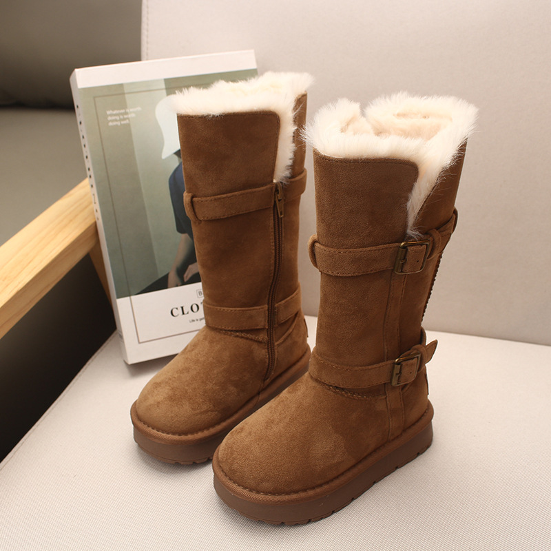 Rabbit Fur Boot Cuffs 2025 Winter New Children's Boots Girls' High Boots Fleece-Lined Thickened Cotton Boots Large Cotton Shoes Northeast
