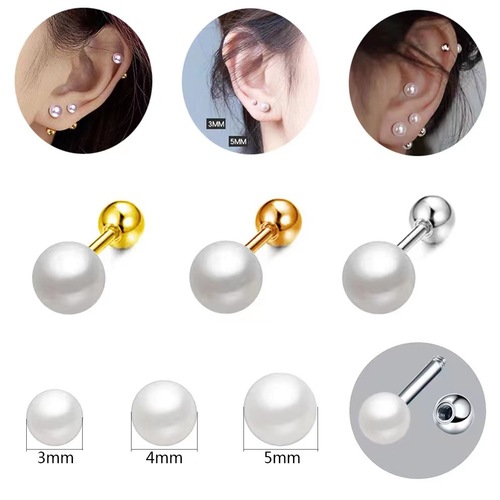 Korean-style Minimalist Pearl Earrings, Stainless Steel Electroplated Ear Accessories, Ear Bone Pins with Imitation Pearls, Body Piercing Jewelry Wholesale