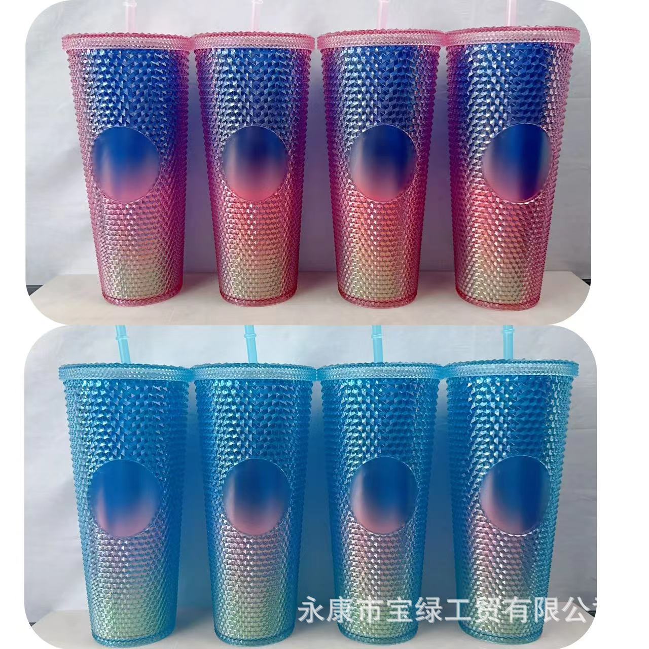 Taza de Plástico de Doble Capa 710ml, con Sorbete, Diseño Diamante/Durian, Transfronteriza