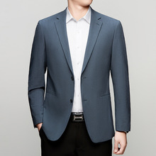 品牌桑蚕丝休闲小西装男2025春秋薄款中青年西服修身免烫单西外套