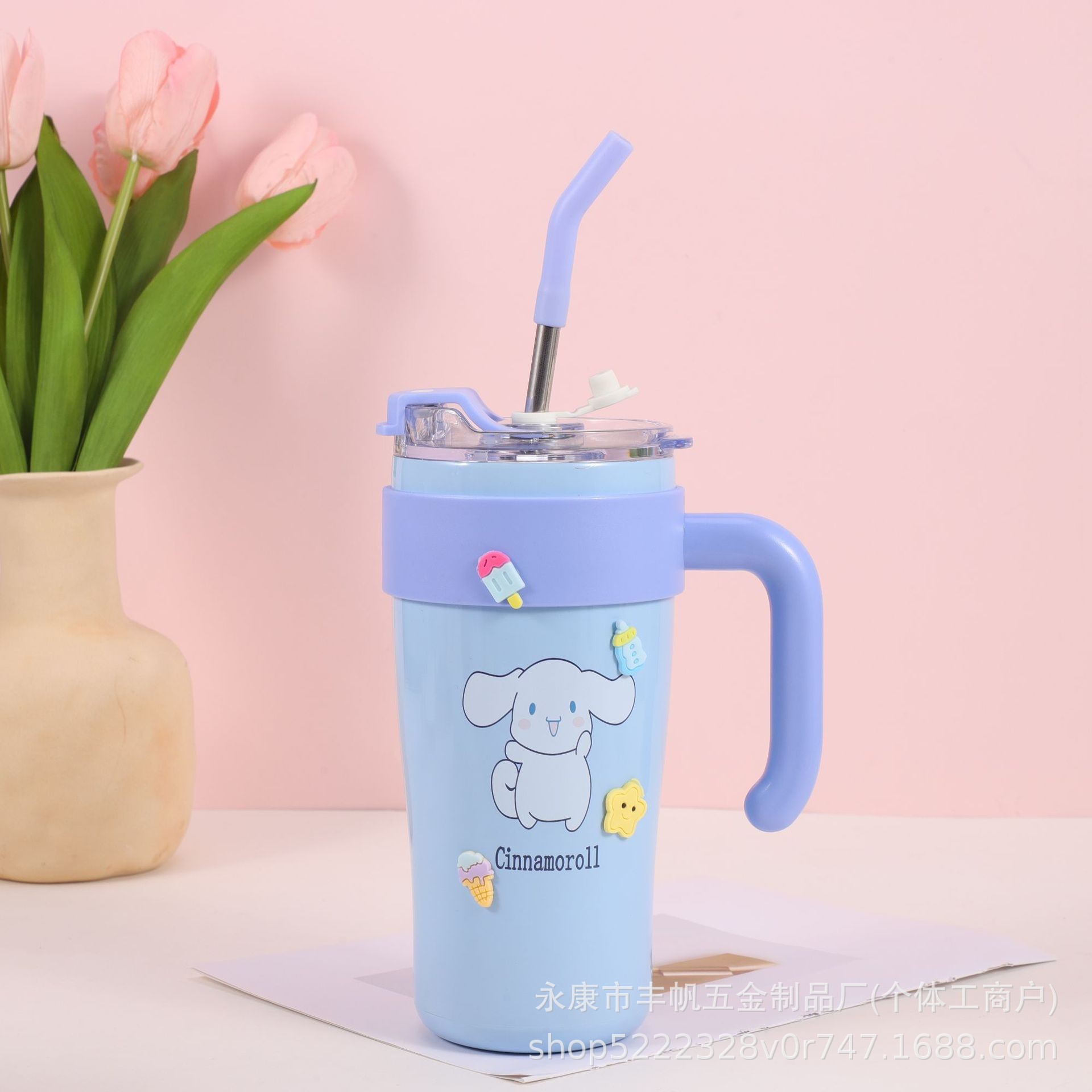 Кружка Sanrio Ice Cup из пищевой нержавеющей стали 316, соломинка в комплекте, термоизолированная, устойчивая к холоду, стильная, вместительная, с двойным отсеком для напитков
