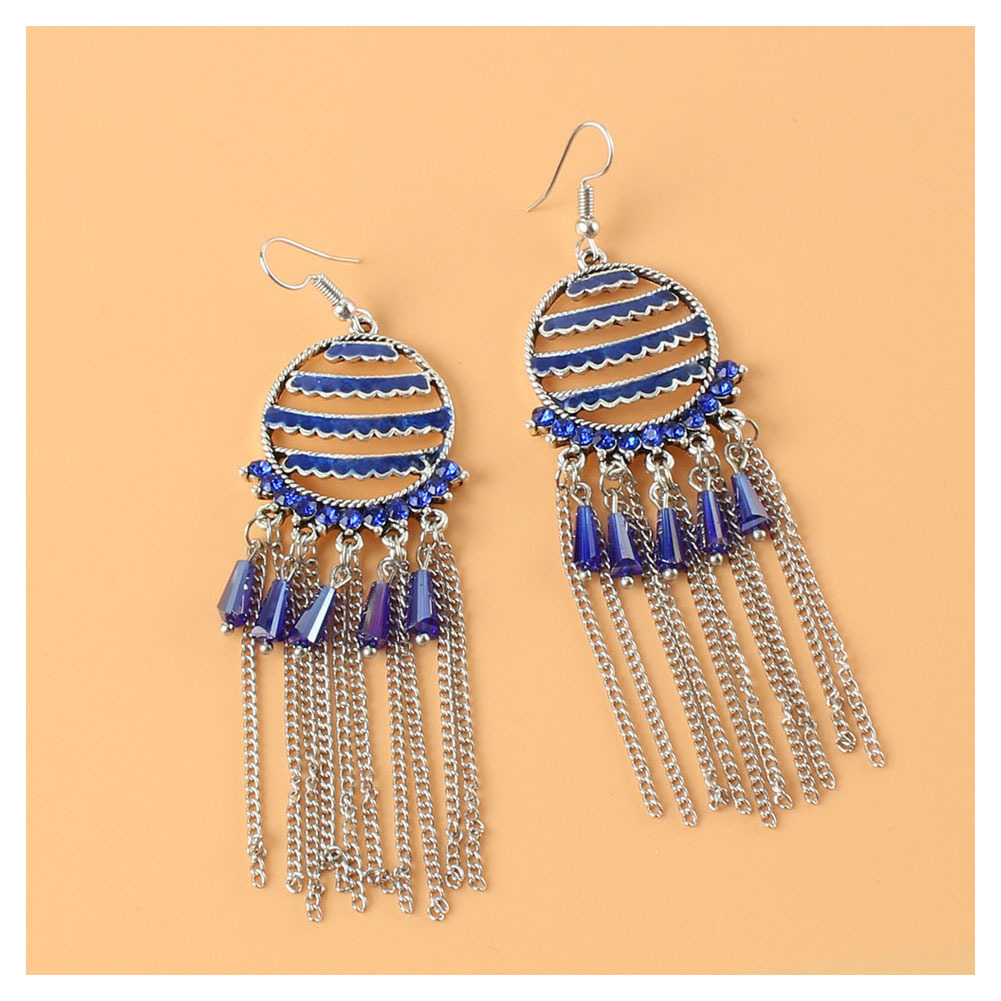 Ethnic Alloy Diamond Tassel Earrings display picture 5