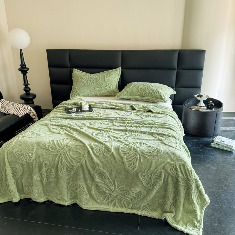 Taffeta Pure Color Jacquard Multifunctional Blanket Blanket Coral Fleece Butterfly Style 3D Embossed Falafel Blanket_voghion.com