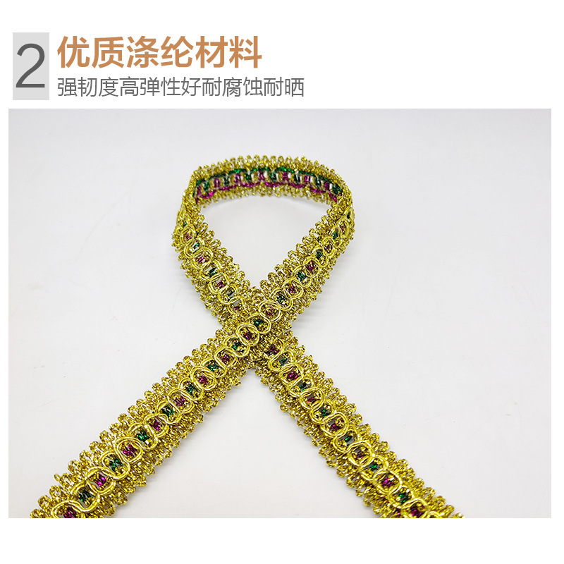 Colorido encaje de oro y plata perlas de triángulo de seda al por mayor de oro y plata cebolla diente borde DIY rendimiento accesorios de ropa estilo étnico cinta