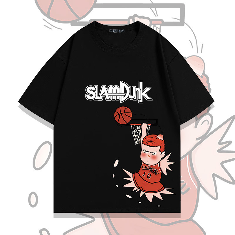 Sakuragi Dunks No. 10 Pure Cotton Short Sleeve T-Shirt Men's Summer Trendy Loose Fit Drop Shoulder Half Sleeve Top Sakuragi Dunks No. 10 Pure Cotton Short Sleeve T-Shirt Men's Summer Trendy Loose Fit Drop Shoulder Half Sleeve Top