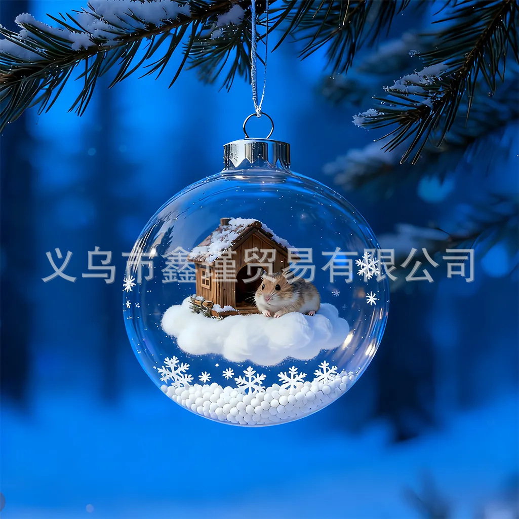 2026 transfronterizos nuevos adorables animales de Navidad 2D plano acrílico joyas colgantes de árbol de Navidad