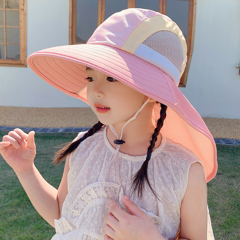 儿童防晒帽护脖夏季遮脸防紫外线渔夫帽户外男女孩宝宝太阳遮阳帽