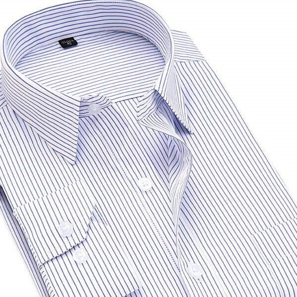 Professional Striped Shirt for Men, Long-Sleeved, Thin, Large Size, Business Formal Wear, Youth Non-Iron Slim-Fit Cotton Shirt