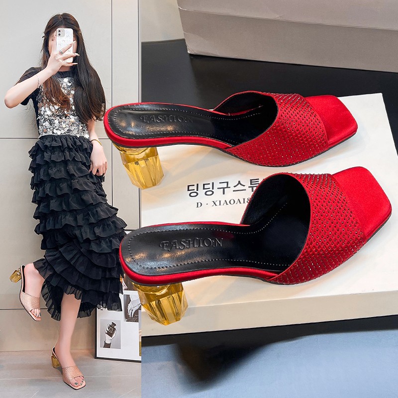 25 New High-end Perfume Square-toed Slippers, Feminine And Fashionable Rhinestone High-heeled Slippers For Women,_vogvips.com