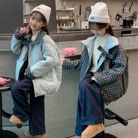 冬季女童夹棉外套冬装新童装儿童女孩菱格绗线两面穿棉衣棉袄洋气