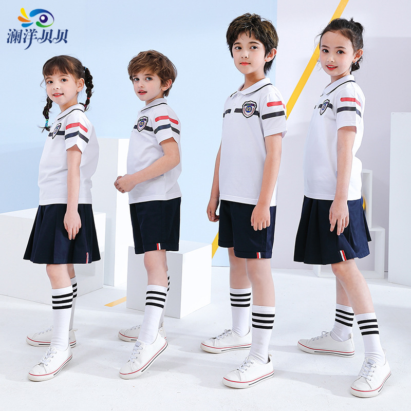 瀾洋貝貝夏季校服套裝中小學生學院風班服短袖幼兒園園服夏裝批發