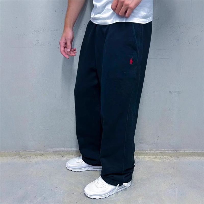 In-Stock Cross-Border 2025 New Embroidered Retro Street Fashion Simple Elastic Waist Drawstring Loose Solid Color Sweatpants