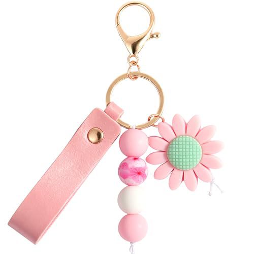 European and American Fashion Small Daisy Keychain Cute Car Keychain Wristband Silicone Beaded Sunflower Bag Pendant