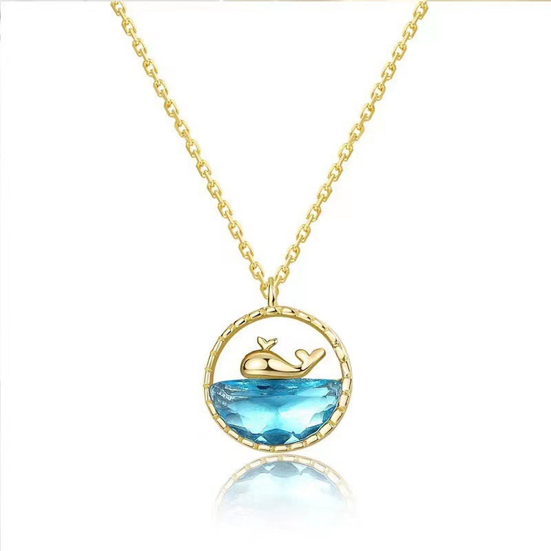 Copper Elegant Inlay Whale Artificial Crystal Pendant Necklace display picture 1